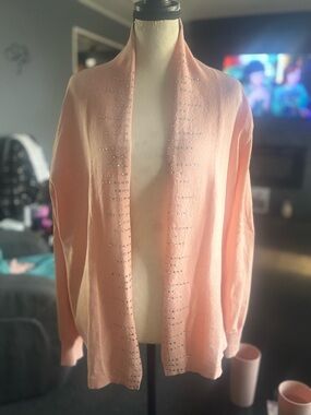 NWOT Pink Cardigan with rhinestone sparkle down the neck to the bottom